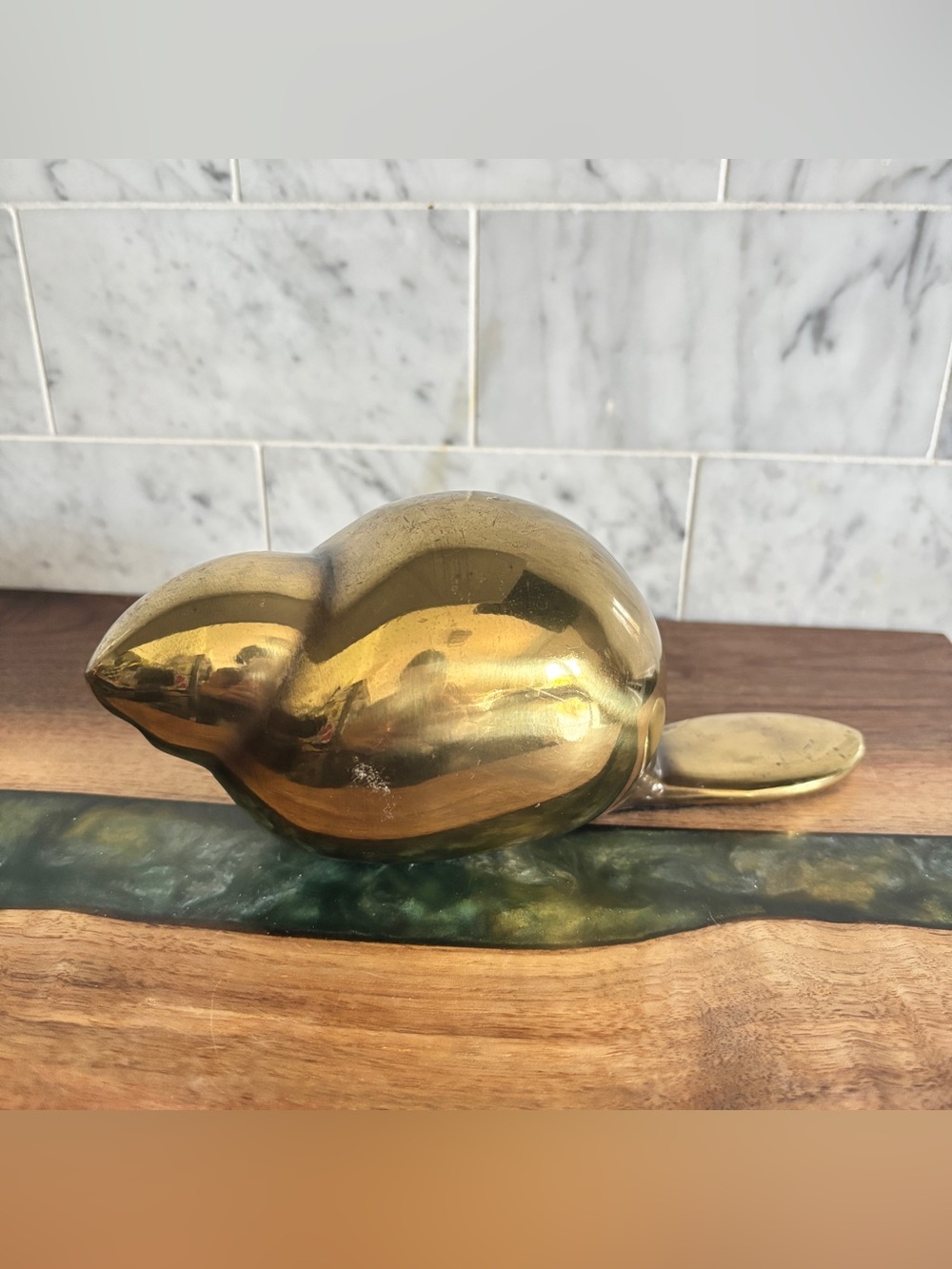 Vintage 7.5” Modernist Style Mid Century Brass Beaver Figurine